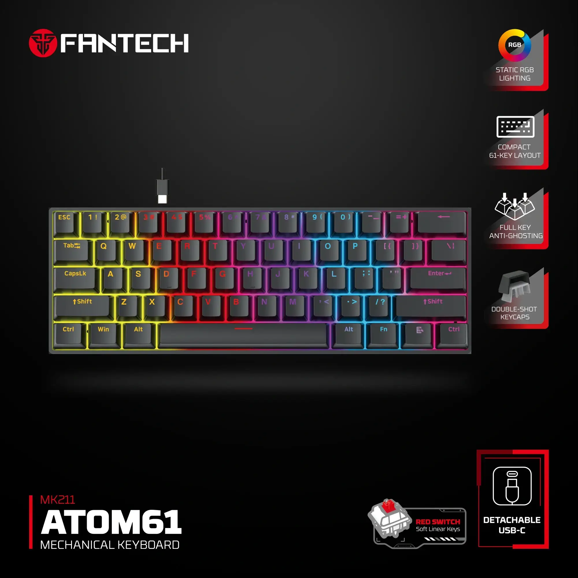 FANTECH MK211 ATOM61 Mechanical Gaming Keyboard Red Switch