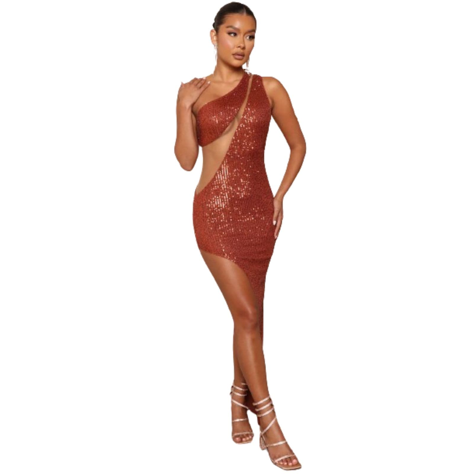 One Shoulder High Slit Sequin Maxi