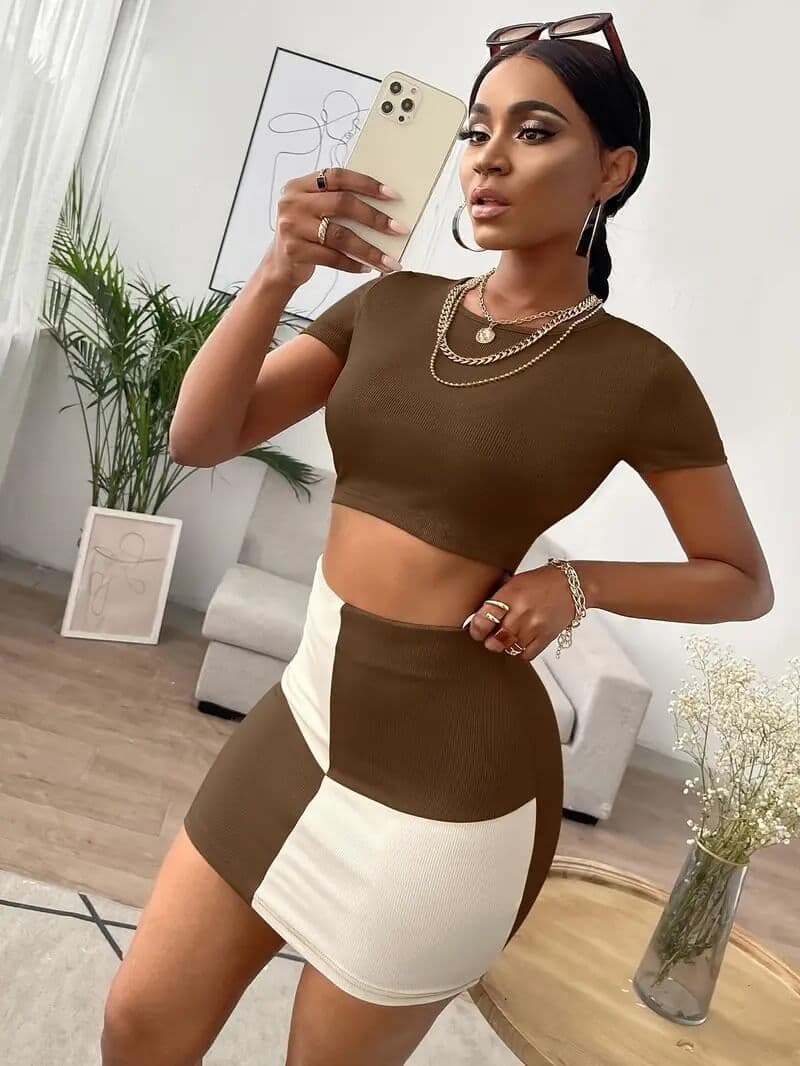 Colour Block Skirt and Top for Women