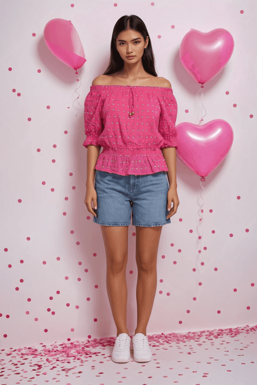 Mini Flora Printed Pink Crop Top