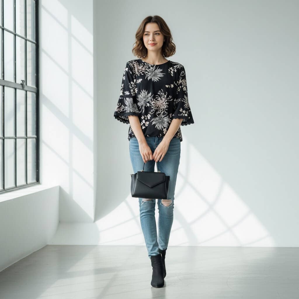 Embroidered 3/4 Sleeve Blouse